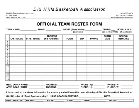 Basketball Roster Template Pdf Form Formspal