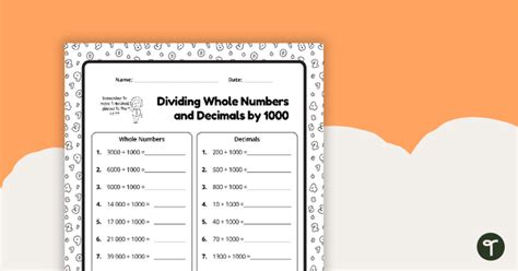 Dividing By 1000 Worksheet Teaching Resource Teach Starter