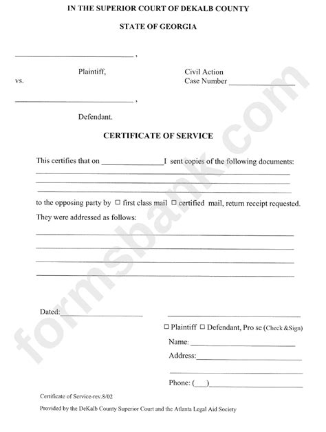 Form Of Affidavit Of Service Dekalb County Georgia 2022