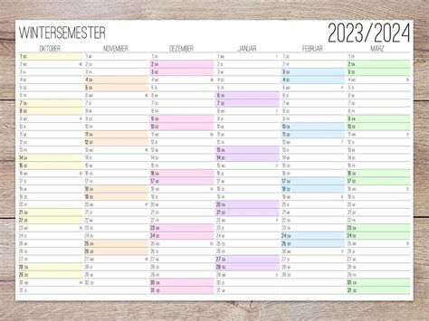 Semesterkalender 20232024 Zum Ausdrucken In A3 Oder A4 Im Etsy España