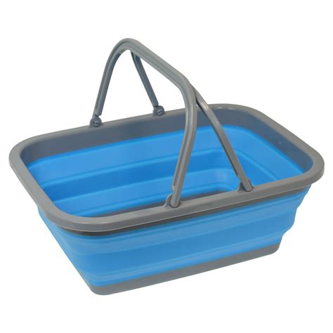 Collapsible Silicone Market Shopping Basket Tote With Handles Blue
