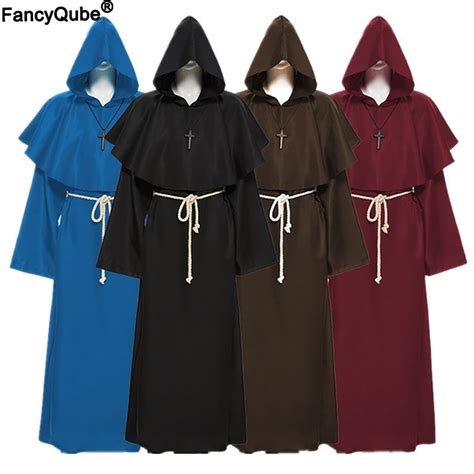Medieval Monk Church Clergy Pastor Costume Adult Men Priest Hooded Cowl Gown Robe Cape Christian