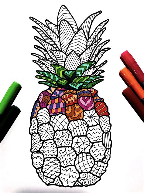 With complicated zentangle designs & intricate coloring pages, coloring is a creative experience for adults as well as kids. Pineapple - PDF Zentangle Coloring Page - Scribble & Stitch | Sharpie art, Sharpie drawings ...