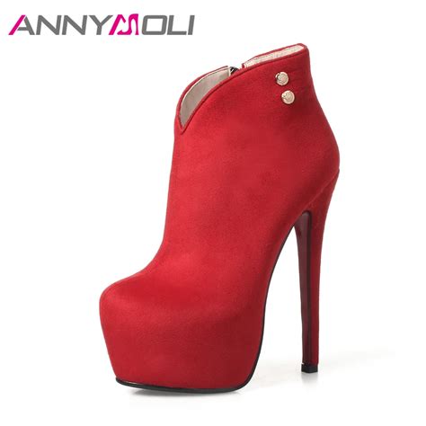 Annymoli Women Boots Winter Platform Extreme High Heels Boots Sexy Fashion Boots Red Bridal