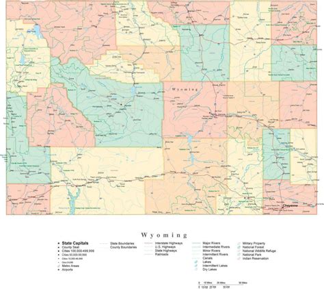 State Map Of Wyoming In Adobe Illustrator Vector Format Detailed