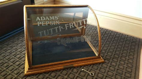 Antique Oak Curved Glass Display Case Adams Pepsin Tutti Frutti Chewing