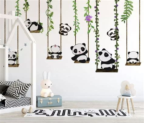 Panda Bears With Swing Wallpaper Mural Kids Room Wall Kids Wall