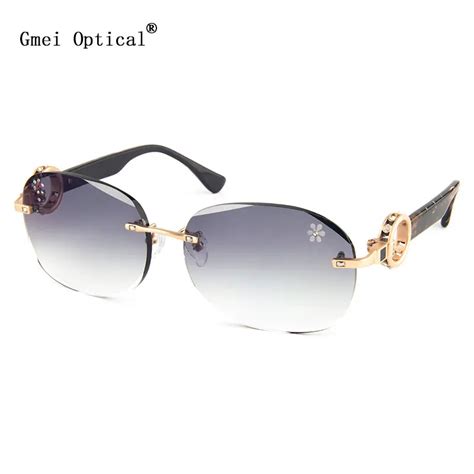 Gmei Optical 032 Gray Rimless Gradient Tinted Sunglasses With Diamond Accessories For Women