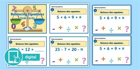 Balancing Equations Task Cards 3 5 Algebra Math Resources