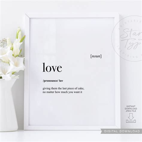 Love Dictionary Definition Meaning Printable Art Love Quotes Etsy