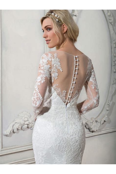 Long Sleeves Mermaid Illusion Neckline Lace Wedding Dresses Bridal