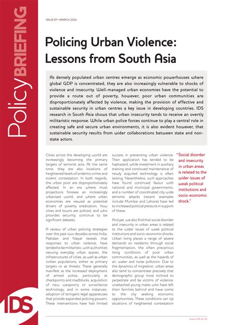 Pdf Policing Urban Violence Lessons From South Asia