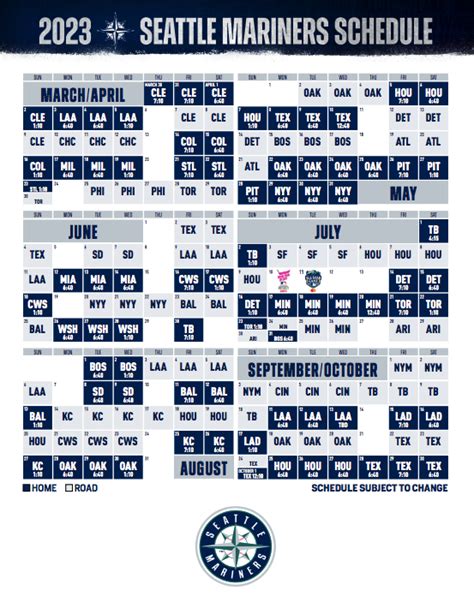 Seattle Mariners Printable Regular Season Schedule 2023