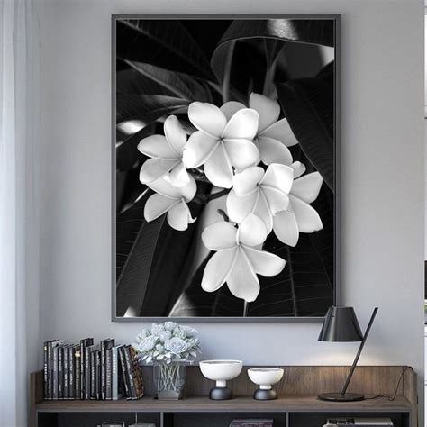 Nordic Refreshing Minimalist Black And White Flowers Canvas Paintings