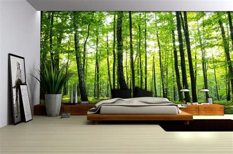 This mural is extremely durable and can be used inside or out it can be wiped. Bedroom forest wallpaper murals by Homewallmurals.co.uk