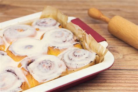 Delicious Cinnamon Rolls With Rolling Pin Stock Photo Image Of