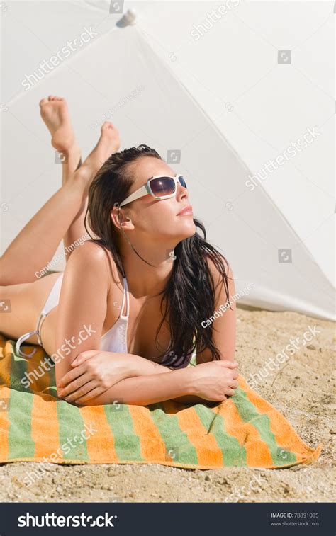 Summer Beach Stunning Woman Sunbathing Bikini Stock Photo Shutterstock