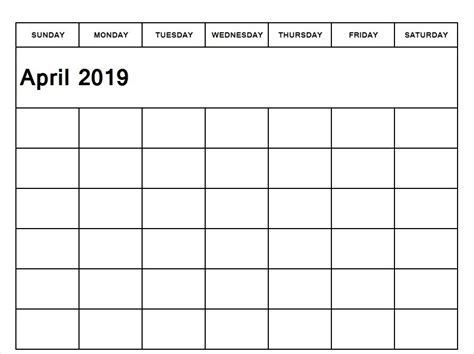 Editable April 2019 Calendar Word Template In Portrait And Landscape