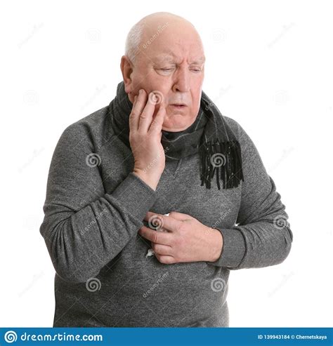 Senior Man Suffering From Cough Stock Photo Image Of Mature Illness
