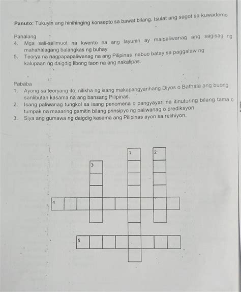 A Crossword Puzzle Tukuyin Ang Hinihinging Konsepto Sa Bawat Bilang