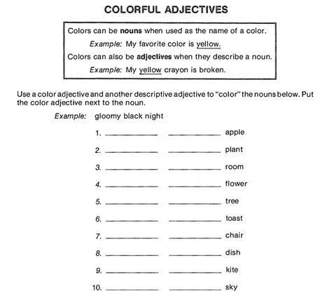 Grammar Practice Colorful Adjectives 27 | Descriptive adjectives, Grammar sentences, Adjectives