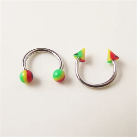 2piece Free Shipping Stainless Steel Nostril Nose Ring Circular Piercing Rainbow Ball Spike
