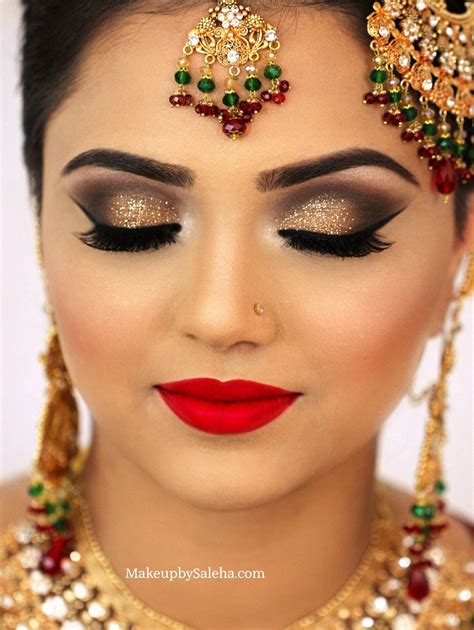 Bridal Makeup For Barat Gold Smoky Eye Makeup And Red Lips Mua Saleha Abbasi Bridal Eye Makeup