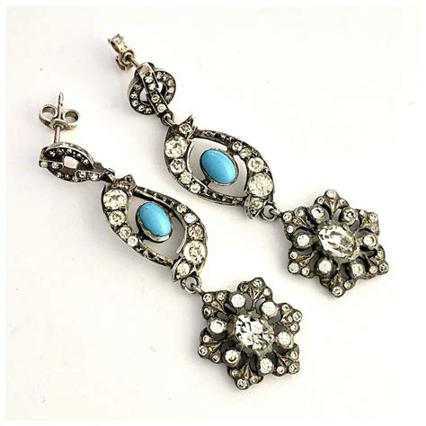 Antique Silver Paste Turquoise Chandelier Earrings Corvidae Antique