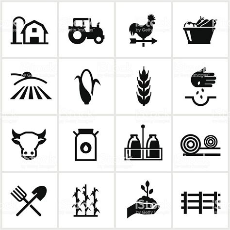 Farming And Agriculture Related Icons All White Strokes And Shapes