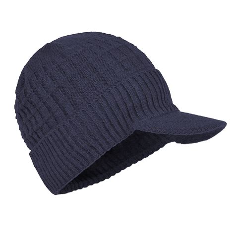Sports Winter Outdoor Knit Visor Hat Billed Beanie With Brim Warm