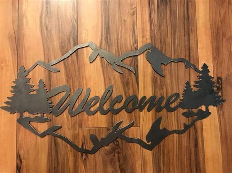Metal Mountain Welcome Sign With Trees Etsy
