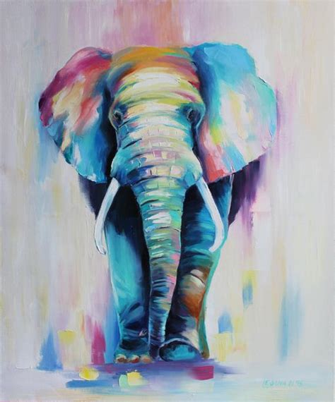Colorful Elephant Painting Modern Multicolor Animals Oil Art Etsy