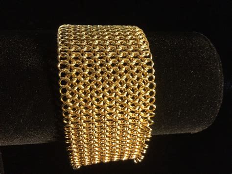 Gold Mesh Cuff Bracelet Gold Chain Mail Bracelet Chainmaille Etsy