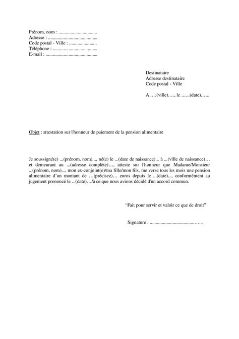 Modèle Attestation Sur Lhonneur De Versement De La Pension Alimentaire