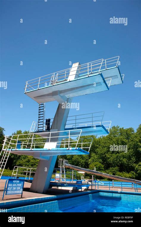 Diving Tower With A 10 Meter Diving Board In An Outdoor Pool Gladbeck