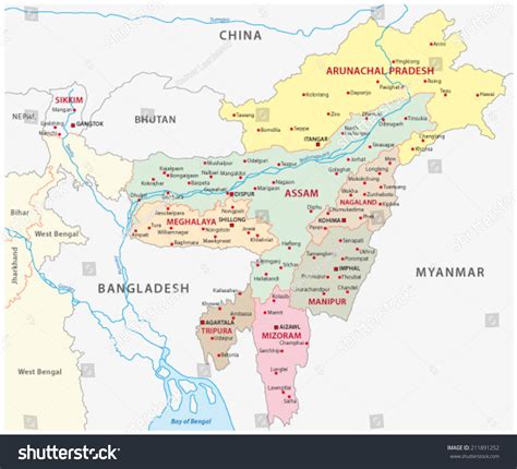 Northeast India Map Stock Vector Royalty Free 211891252 Shutterstock