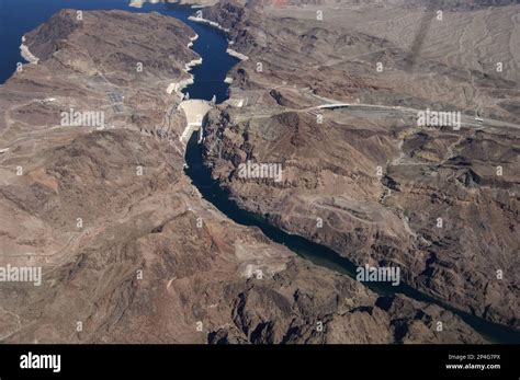 Aerial View Of The Arch Gravity Dam On The River Hoover Dam Black