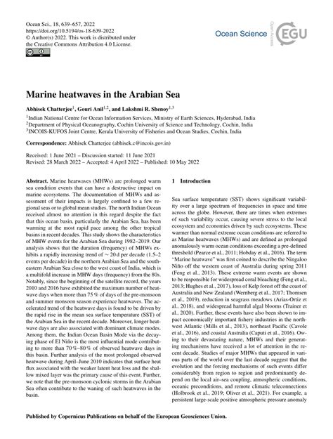 Pdf Marine Heatwaves In The Arabian Sea