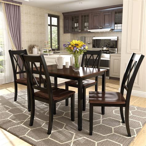Kitchen Table And 4 Chairs Set Wood Dinette Set Solid Acacia Wood
