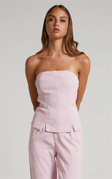 Mhina Top Strapless Double Split Bustier Top In Pink Showpo Usa