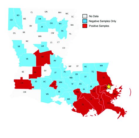 Map Of Louisiana Parishes Represented In Study Subject Blood Samples