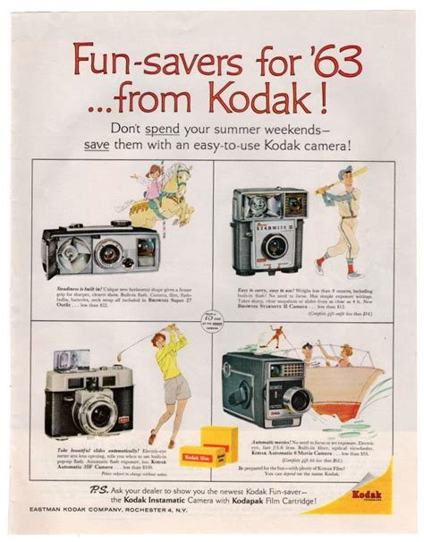 vintage 1960s kodak camera magazine print ad from 1963 photography equipment advertising kodak