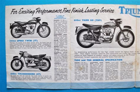 1956 Triumph Motorcycle Brochure T110 T100 Tiger T20 Tr5 Tr6 Trophy 6t