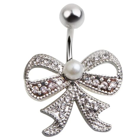 Navel Piercing Clear Crystal Butterfly With Pearl 14g 316l Steel Body Jewelry Belly Button Rings