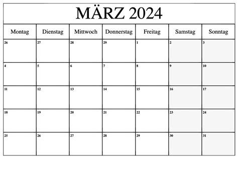 Druckbaren März 2024 Kalender Zum Ausdrucken Pdf Excel Word