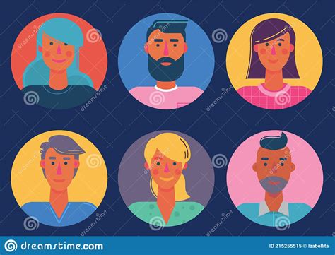 Material Cartoon Avatars Vector Trendy Characters Collection Stock