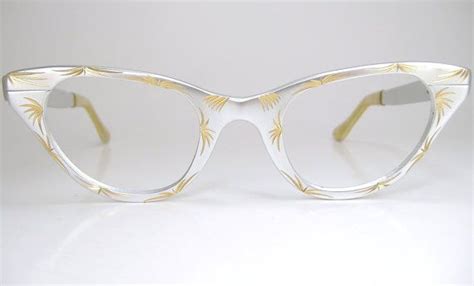 vintage 50s silver tura cat eye eyeglasses frame with gold etsy silver eyeglasses frames