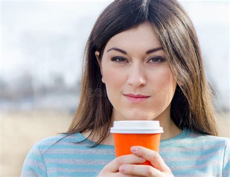 Woman With Coffee In To Go Cup Stock Photo Image Of Cappucino