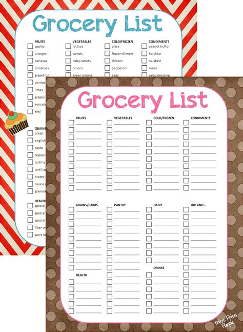Free Printable Menu Grocery List