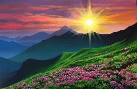 Sunset Flowers And Mountains By Dofreal On Deviantart